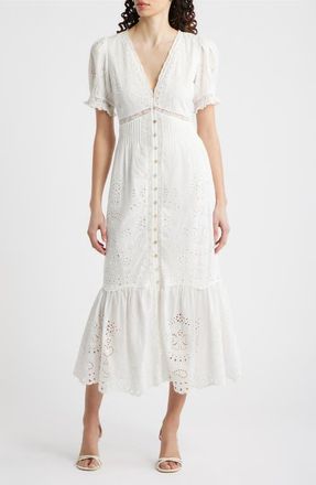 LoveShackFancy Tarragon Eyelet Lace Maxi Dress in White at Nordstrom, Size 12