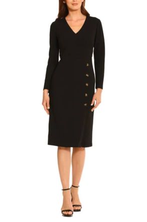 Maggy London Long Sleeve Button Detail Dress In Black