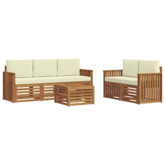 vidaXL Juegos De Sof&aacute;s 6 Pcs Natural Y Crema Madera De Acacia S&oacute;lida Vidaxl