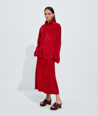 Bottega Veneta Suede Leather Skirt - Red - Woman - 6