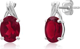 MAX + STONE 14k Yellow or White Gold 8x6mm Gemstone Twist Oval Drop Stud Earrings