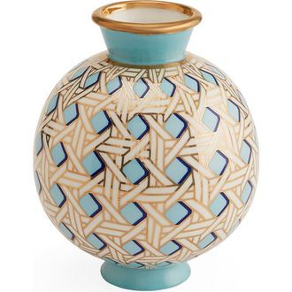 Jonathan Adler Basketweave Round Vase in Light Teal /Gold at Nordstrom