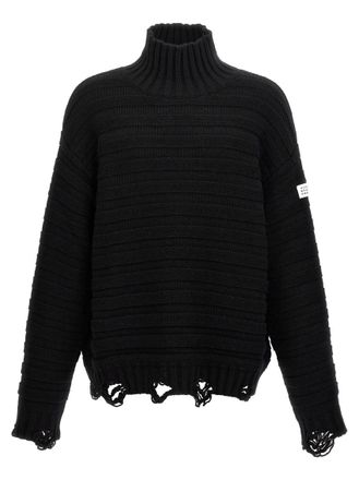 Maison Margiela Black Turtleneck Distressed Sweater