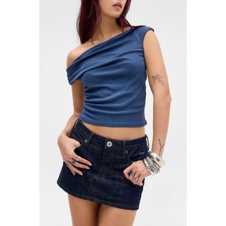 BDG Fia Off the Shoulder Crop Top in Dark Blue at Nordstrom, Size X-Large