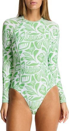 Sea Level Australia Seamed Long Sleeve UPF 50+ One-Piece Rashguard Swimsuit in Matcha at Nordstrom, Size 6 Us