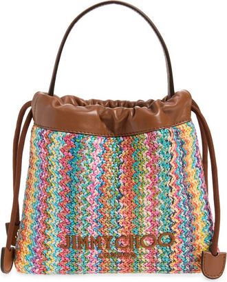 Jimmy Choo London Chevron Raffia Drawstring Pouch in Multi/Tan/Light Gold at Nordstrom