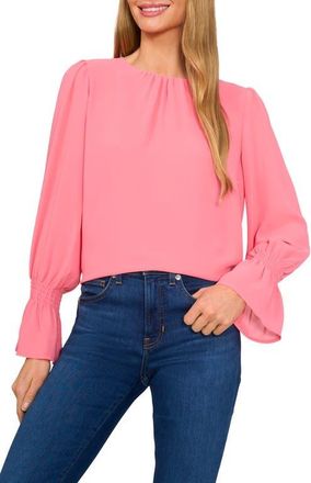 CeCe by Cynthia Steffe Ruffle Cuff Long Sleeve Georgette Top in Confetti Pink at Nordstrom, Size X-Large