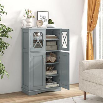 Costway Costway Armario De Ba&ntilde;o, Gabinete De Madera Con 2 Puertas Y 3 Estantes Ajustables, Mueble Auxiliar De Ba&ntilde;o, Armario De Almacenamiento Para Ba&ntilde;o, Sala 