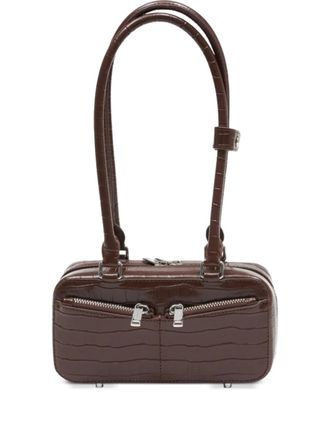 Self Portrait crocodile-embossed leather shoulder bag - Brown