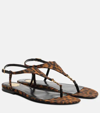 Saint Laurent Cassandra leopard-print grosgrain sandals