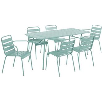Vente-Unique Sala da pranzo da giardino in Metallo Verde acqua MIRMANDE: tavolo L.160cm 2 poltrone e 4 sedie impilabili