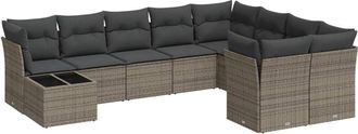 vidaXL Set De Sof&aacute;s De Jard&iacute;n 10 Pzas Con Cojines Rat&aacute;n Sint&eacute;tico Gris Vidaxl