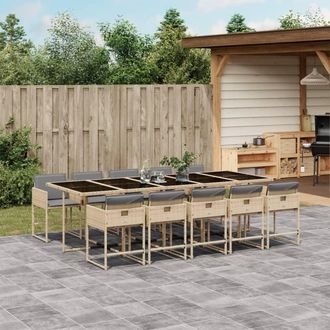 vidaXL Set Comedor De Jard&iacute;n 11 Pzas Con Cojines Rat&aacute;n Sint&eacute;tico Beige Vidaxl