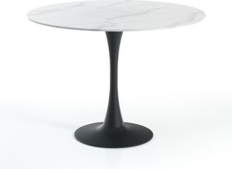 Oresteluchetta Oresteluchetta - Mesa Redonda De Cristal Templado Con Acabado M&aacute;rmol Cm. Al.75 X &Oslash;.90