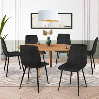 IDMarket Idmarket - Lote De 6 Sillas De Comedor Mila De Terciopelo Negro