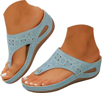 Generic Womens Platform Flip Flops Summer Sandals with Cut Out Design Casual Thick Sole Slippers Comfortable Arch Support Outdoor Beach Walking Shoes (Sky Blu