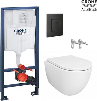 GROHE Bastidor Empotrado Grohe Pack Cisterna Y Pulsador Dual Negro Mate Con Inodoro Suspendido Swiss 53 Cm Tornado Y Soft-close De Azul Bath