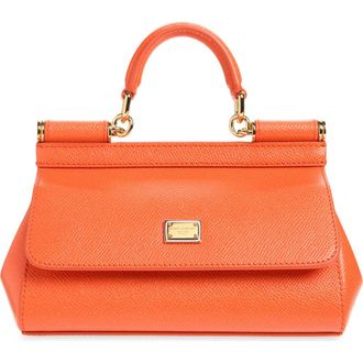 Dolce & Gabbana Sicily Leather Top Handle Bag in 81166 Orange at Nordstrom