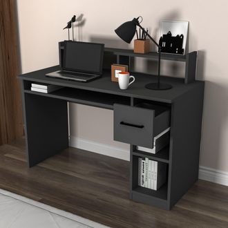Dmora Escritorio Roletto, 5 Estantes, Un Caj&oacute;n, 5 Compartimentos, 120x93x55h Cm Negro Antracita