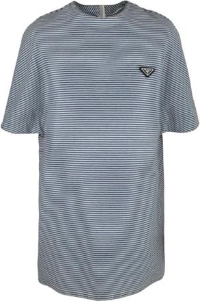 Prada Denim Jurk met Korte Mouwen - Dames - T-shirts - Blauw - 4XL - Denim - Tops