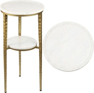 Jonathan Y Designs Seraphina 24.75 Industrial 2-Tier Metal Frame Drink Table and Decorative End Table with White Marble Round Top in Gold/white at Nordstrom