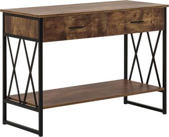 Beliani Beliani - Mesa Auxiliar De Madera Oscura Estructura De Metal Negro 2 Cajones Estante Tocador Industrial Ayden