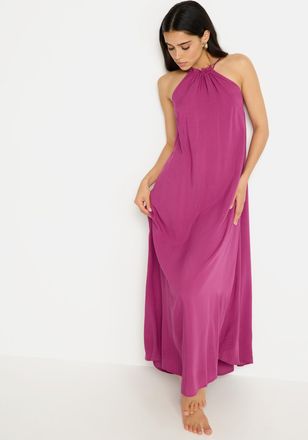 Lascana Strandkleid LSCN BY LASCANA, Damen, Gr. 32/34, N-Gr, lila (schwarz berry), Web, Obermaterial: 100% Viskose, unifarben, figurumspielend kn&ouml;chellang, am