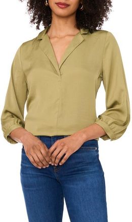Vince Camuto Notch Collar Crepe Top in Moss Green at Nordstrom, Size X-Small