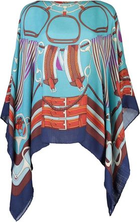 Rani Arabella printed poncho - women - Cashmere/Wool/Silk - One Size - Blue