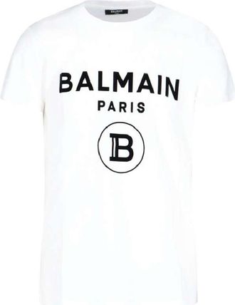 Balmain Flock Logo Embossed T Shirt, Size Medium
