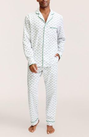 Petite Plume Fairway Stripe Woven Cotton Twill Classic Pajama Set in White at Nordstrom, Size X-Small