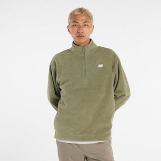 New Balance Hombre Sport Polar Fleece Half Zip en Verde, Poly Knit, Talla XL