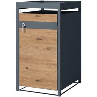 ML Design Ml-design - Cobertizo De Exterior Para 1 Cubo De Basura De 240l 68x80x124 Cm Con Aspecto Roble Mueble Cubrecontenedor De Acero Resistente Con Techo Ve