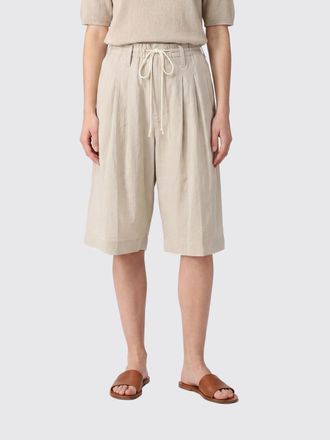 Yohji Yamamoto Shorts al ginocchio in lino e cotone con vita alta e coulisse regolabile