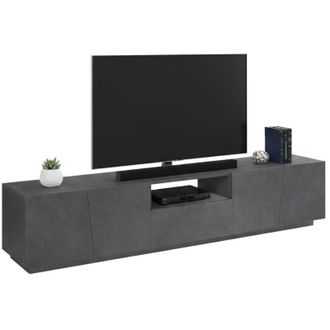 Dmora Mobile da soggiorno Porta tv, Made in Italy, Supporto per tv da salotto a 4 ante e 1 cassetto, cm 220x43h46, colore Grigio Ardesia, con luce led