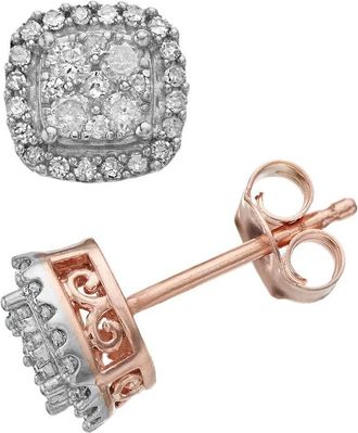 DiamondMuse Diamond Muse 0.50 cttw Rose Gold Over Sterling Silver Diamond Square Shape Halo Stud Earrings