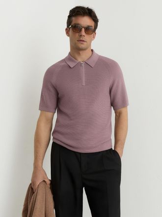 Reiss Plum Textured-knit Half-zip Polo Shirt, Xxl