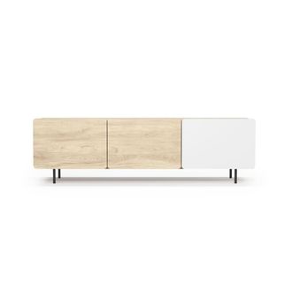 HERDASA Mueble tv 3 puertas melamina roble-blanco patas grafito 54x180x44 cm