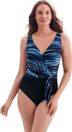 Longitude Belted Surplice Long Torso One-Piece Swimsuit in Paper Mache at Nordstrom, Size 20