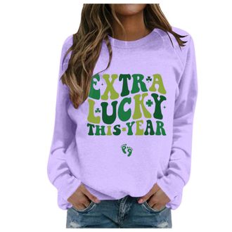 Generic St. Patricks Day Sweatshirts for Women Jumpers Ladies Tops V Neck Long Sleeve Tops Shamrock Tshirt Casual Graphic T Shirt Green Clover Gym Clothing Gr