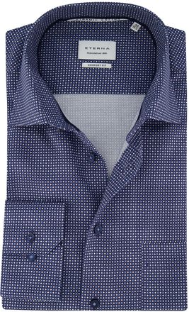 Eterna Blauw geprint Eterna overhemd met borstzak