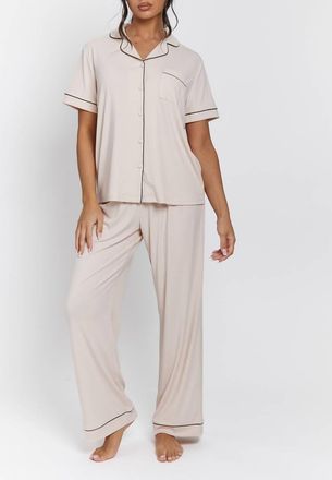 Loungeable Ladies - Pigiama color vaniglia a coste-Bianco