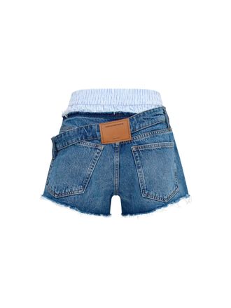 Alexander Wang Womens Denim Shorts With Boxer Detail Vintage Marbled Blue Cotton Bermuda