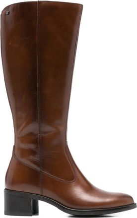 Keys block heel knee-high boots - women - Calf Leather/Fabric/Rubber - 36 - Brown