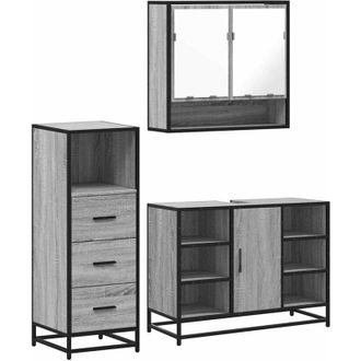vidaXL Set De Muebles De Ba&ntilde;o 3 Pzas Madera Contrachapada Gris Sonoma Vidaxl