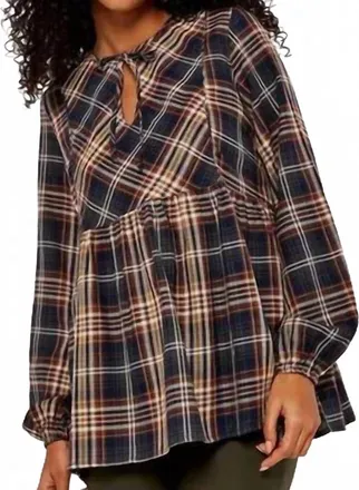 Apricot Earthy Check Boho Blouse In Rust
