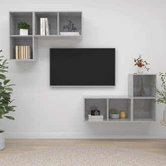vidaXL Vidaxl - Muebles De Sal&oacute;n De Pared 4 Pzs Madera Ingenier&iacute;a Gris Hormig&oacute;n