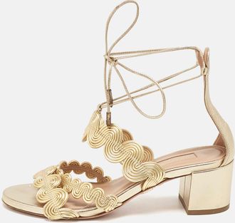 Aquazzura Gold Leather Ankle Strap Sandals