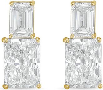 Diana M. Jewels 14kt yellow gold 8cts lab grown emerald and radiant cut diamond earrings