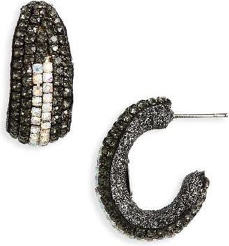 Deepa Gurnani Biles Crystal Hoop Earrings in Gunmetal at Nordstrom Rack